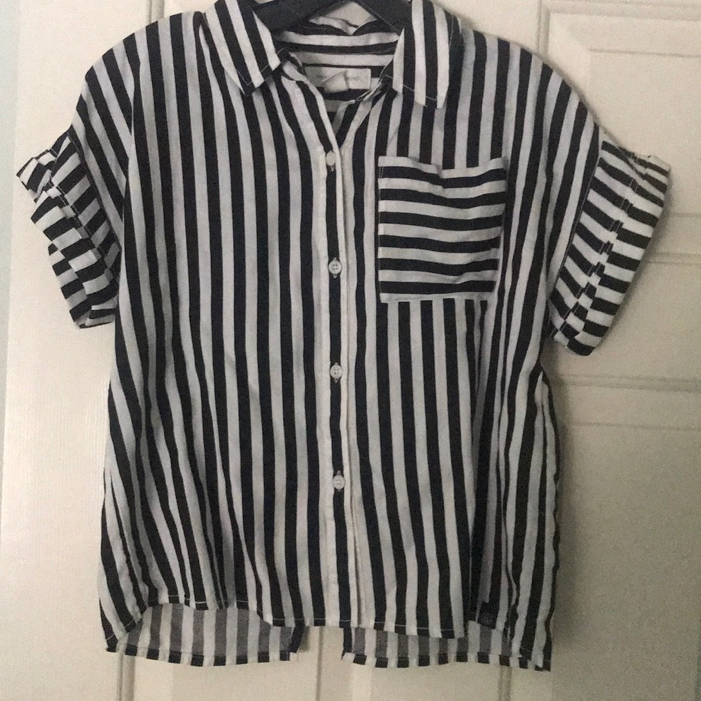 Treasure & Bond black and white stripe shirt.
